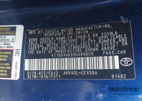 2009 Toyota Camry Hybrid z USA, uszkodzony, nr VIN 4T1BB46K69U086600